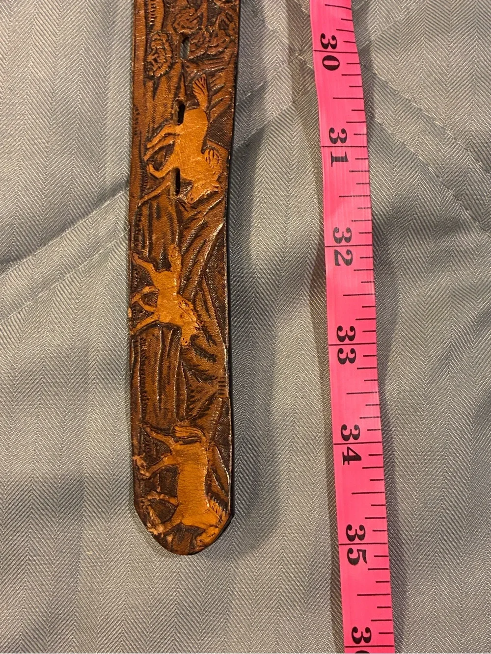 Wrangler Tooled Brown Leather Belt with Silver Horse Buckle